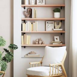 Berkfield Home Wall Shelf 80x20x4 cm Untreated Solid Wood Oak in Brown - Size: 80 x 20 x 4 cm - thumbnail 1