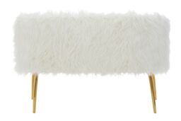 Orsina Natural Faux Fur Sofa with Gold Legs, Contemporary White Fur Effect Upholstered Couch, Luxe Accent Seating - thumbnail 4