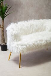 Orsina Natural Faux Fur Sofa with Gold Legs, Contemporary White Fur Effect Upholstered Couch, Luxe Accent Seating - thumbnail 2