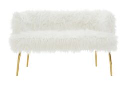 Orsina Natural Faux Fur Sofa with Gold Legs, Contemporary White Fur Effect Upholstered Couch, Luxe Accent Seating - thumbnail 6