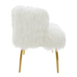 Orsina Natural Faux Fur Sofa with Gold Legs, Contemporary White Fur Effect Upholstered Couch, Luxe Accent Seating - thumbnail 5