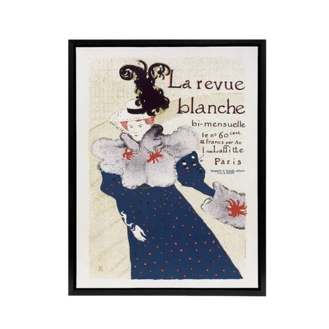 "Artery8 La Revue Blanche Advert Framed Canvas Wall Art Print Toulouse Lautrec in Blue - Size: W12"" x H16""" - image 1