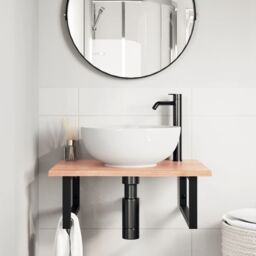 Berkfield Home Basin Shelf Wall Mounted Steel & Solid Wood Oak in Brown - thumbnail 3