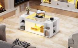 BTM High-Gloss Coffee Table with Open Storage & LED Lights in White - thumbnail 6