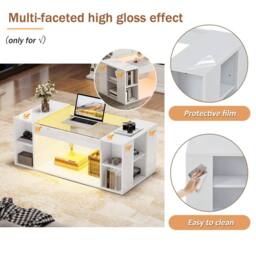 BTM High-Gloss Coffee Table with Open Storage & LED Lights in White - thumbnail 9