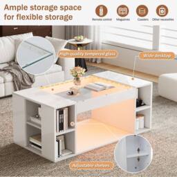BTM High-Gloss Coffee Table with Open Storage & LED Lights in White - thumbnail 8