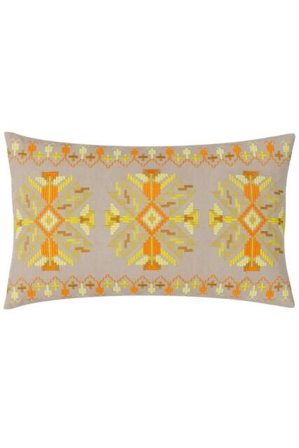 Furn Kalina Embroidered 100% Cotton Cushion in Yellow - image 1
