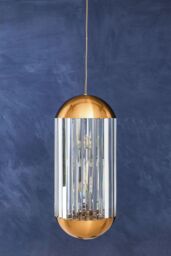 Orsina Chrome Finish 6 Bulb Pendant Light, Capsule-Shaped Crystal Panel Ceiling Fixture, Reflective Modern Lighting in Brown - thumbnail 3