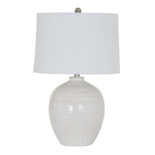 Lemon Pavilion Furniture and Decor Chevronne Ceramic Table Lamp with Linen Shade - L41xW41xH63 cm - White - image 1