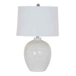 Lemon Pavilion Furniture and Decor Chevronne Ceramic Table Lamp with Linen Shade - L41xW41xH63 cm - White - thumbnail 1