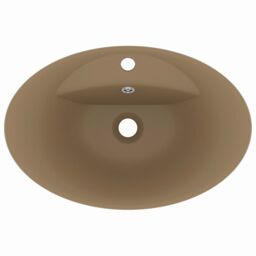 Berkfield Home Luxury Basin Overflow Oval Matt Cream 58.5x39 cm Ceramic - thumbnail 4