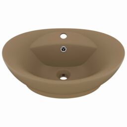 Berkfield Home Luxury Basin Overflow Oval Matt Cream 58.5x39 cm Ceramic - thumbnail 2
