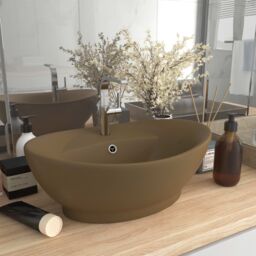 Berkfield Home Luxury Basin Overflow Oval Matt Cream 58.5x39 cm Ceramic