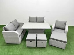 Fimous High Back Poly Rattan Garden Furniture Set w/ Reclining Chair Loveseat Sofa Adjustable Lifting Dining or Coffee Table Indoor Outdoor Patio Set - thumbnail 1