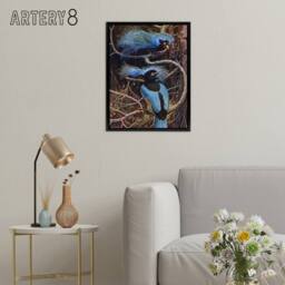 "Artery8 Blue Bird of Paradise Sir Henry Johnston Framed Canvas Wall Art in Brown - Size: W12"" x H16""" - thumbnail 3