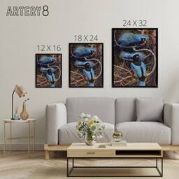 "Artery8 Blue Bird of Paradise Sir Henry Johnston Framed Canvas Wall Art in Brown - Size: W12"" x H16""" - thumbnail 4