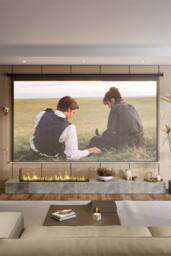"Living and Home 120"" Black Crossbar Electric Motorized Projector Screen with Remote in White" - thumbnail 1
