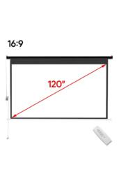 "Living and Home 120"" Black Crossbar Electric Motorized Projector Screen with Remote in White" - thumbnail 3