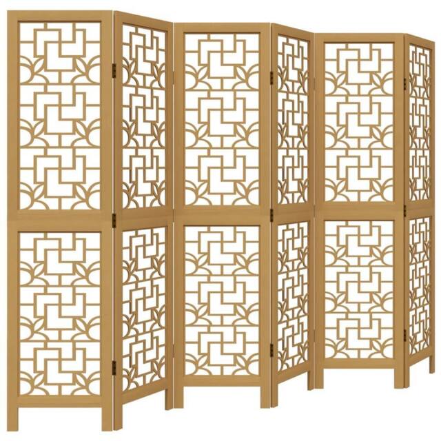 Berkfield Home Room Divider 6 Panels Brown Solid Wood Paulownia - image 1