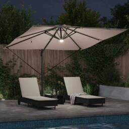 Berkfield Home Cantilever Roma Parasol with LEDs Taupe 286x285x270 cm Aluminium - Size: 286 x 285 x 270 cm - thumbnail 4