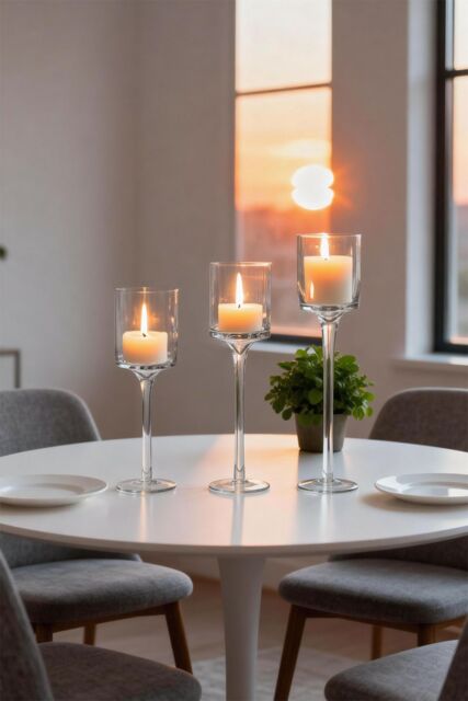Living and Home 3pcs Glass Candle Holders Set Candlestick Modern Home Decor for Table Wedding New Home Gifts in Clear - image 1