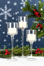 Living and Home 3pcs Glass Candle Holders Set Candlestick Modern Home Decor for Table Wedding New Home Gifts in Clear - thumbnail 3