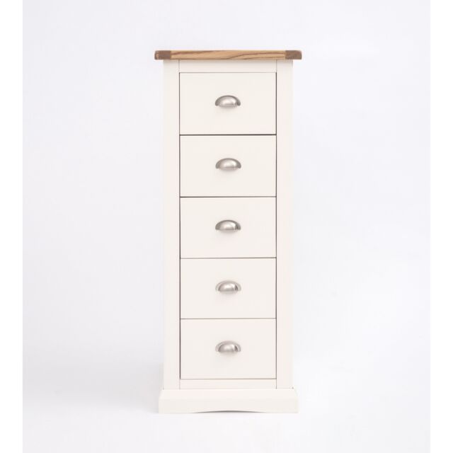 Cabinet Bits Cosenza 5 Drawer Narrow Chest of Drawers Chrome Cup Handle in Off-White - image 1