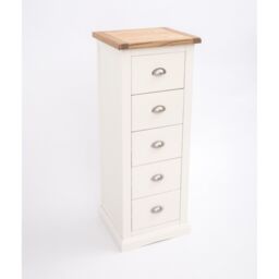 Cabinet Bits Cosenza 5 Drawer Narrow Chest of Drawers Chrome Cup Handle in Off-White - thumbnail 4