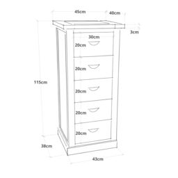 Cabinet Bits Cosenza 5 Drawer Narrow Chest of Drawers Chrome Cup Handle in Off-White - thumbnail 2