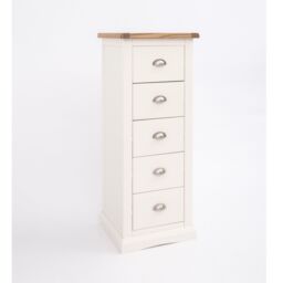 Cabinet Bits Cosenza 5 Drawer Narrow Chest of Drawers Chrome Cup Handle in Off-White - thumbnail 3