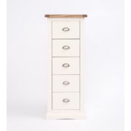Cabinet Bits Cosenza 5 Drawer Narrow Chest of Drawers Chrome Cup Handle in Off-White - thumbnail 1
