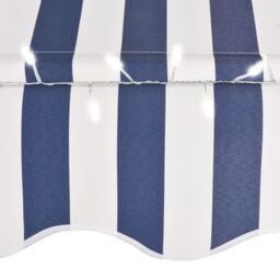 Berkfield Home Manual Retractable Awning with LED 350 cm Blue & White - thumbnail 5