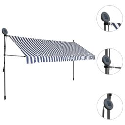 Berkfield Home Manual Retractable Awning with LED 350 cm Blue & White - thumbnail 3