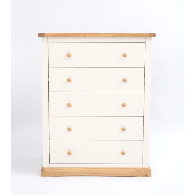 Cabinet Bits Trevi 5 Drawer Chest of Drawers Wood Knob in Off-White - image 1
