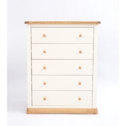 Cabinet Bits Trevi 5 Drawer Chest of Drawers Wood Knob in Off-White - thumbnail 1