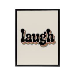 "Artery8 Laugh Colourful Retro Rainbow Font Typography Framed Canvas Art Print in Beige - Size: W12"" x H16""" - thumbnail 1