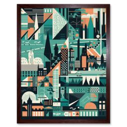 "Artery8 Wall Art Print Modern Abstract Geometric Dundee Cityscape Design Art Framed in Brown - Size: W12"" x H16""" - thumbnail 1