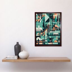 "Artery8 Wall Art Print Modern Abstract Geometric Dundee Cityscape Design Art Framed in Brown - Size: W12"" x H16""" - thumbnail 2