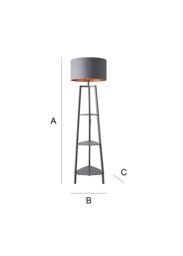ValueLights Hiru Grey 3 Tier Wooden Shelf Floor Lamp with Grey & Copper Shade - thumbnail 8