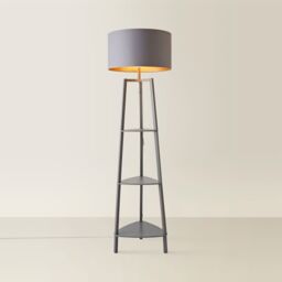 ValueLights Hiru Grey 3 Tier Wooden Shelf Floor Lamp with Grey & Copper Shade - thumbnail 3