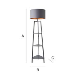 ValueLights Hiru Grey 3 Tier Wooden Shelf Floor Lamp with Grey & Copper Shade - thumbnail 7