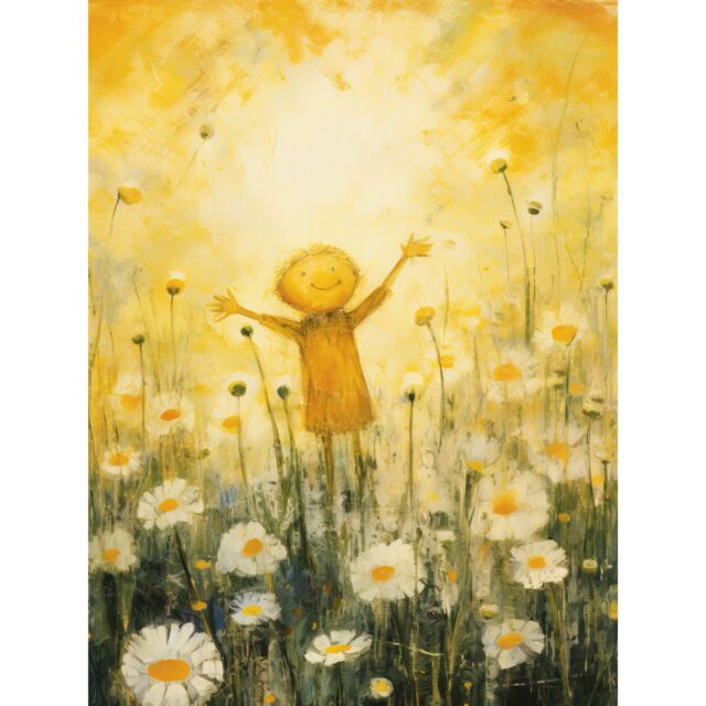 "Artery8 Wall Art Print Sunshine Happiness & Flowers Everywhere Simple Kids Bedroom Nursery Artwork Poster in Yellow - Size: W24"" x H32""" - image 1