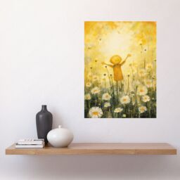 "Artery8 Wall Art Print Sunshine Happiness & Flowers Everywhere Simple Kids Bedroom Nursery Artwork Poster in Yellow - Size: W24"" x H32""" - thumbnail 2