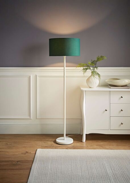 ValueLights Charlie White Single Stem Floor Lamp with Fabric Drum Lamp Shade & LED Bulb in Bottle Green - image 1
