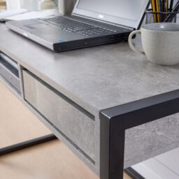 Home Source Office Computer Desk Laptop Workstation 2 Drawer Shelf Storage in Grey - thumbnail 6