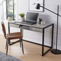 Home Source Office Computer Desk Laptop Workstation 2 Drawer Shelf Storage in Grey - thumbnail 8