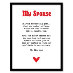 "Artery8 Love Poem Dog Lover Spouse Romantic Poetry Fun Framed Art Print in White - Size: W12"" x H16""" - thumbnail 1