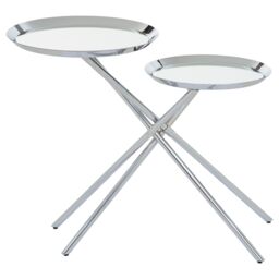 Orsina Modern Design Side Table, Staggered Mirrored Tabletops Side Table, Versatile Modern Side Table For Lounge in Silver - thumbnail 2