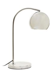 Orsina Chrome Table Lamp With White Marble Base, Arched Design With Metal Dome Shade, Chrome Finish Desk Light in Silver