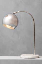 Orsina Chrome Table Lamp With White Marble Base, Arched Design With Metal Dome Shade, Chrome Finish Desk Light in Silver - thumbnail 4